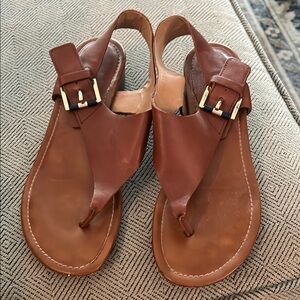 Tommy Hilfiger Brown Leather Sandals Classic Thong Design